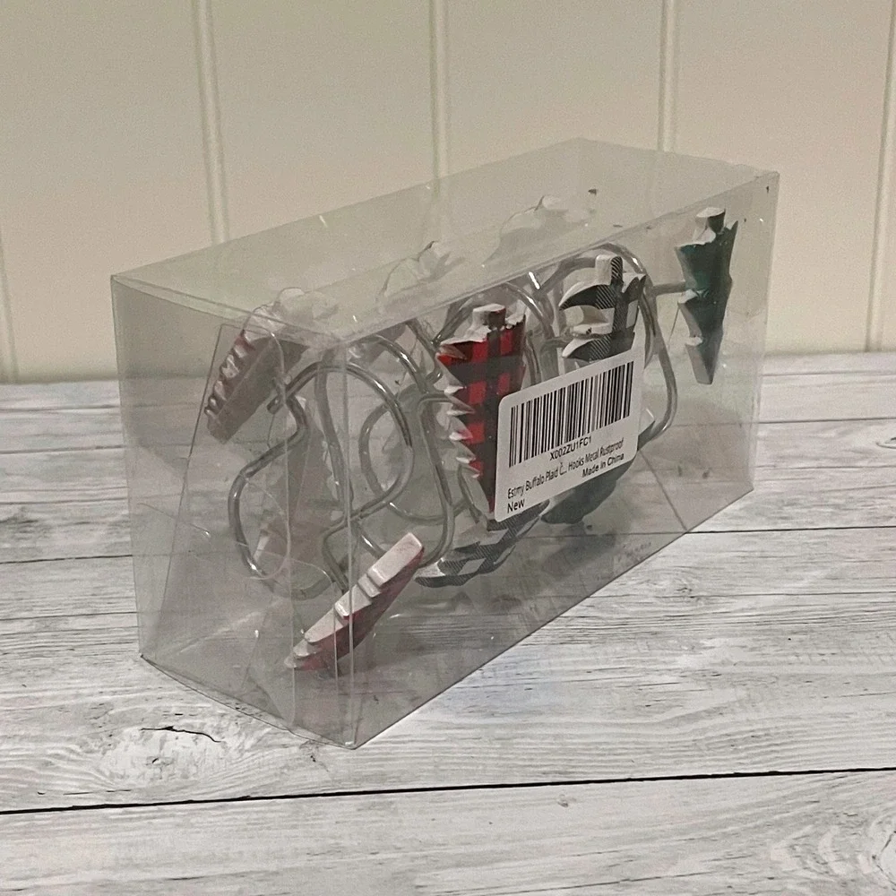 Buffalo Plaid Christmas Tree Shower Curtain Hooks Metal Rustproof Set of 12‎ NEW